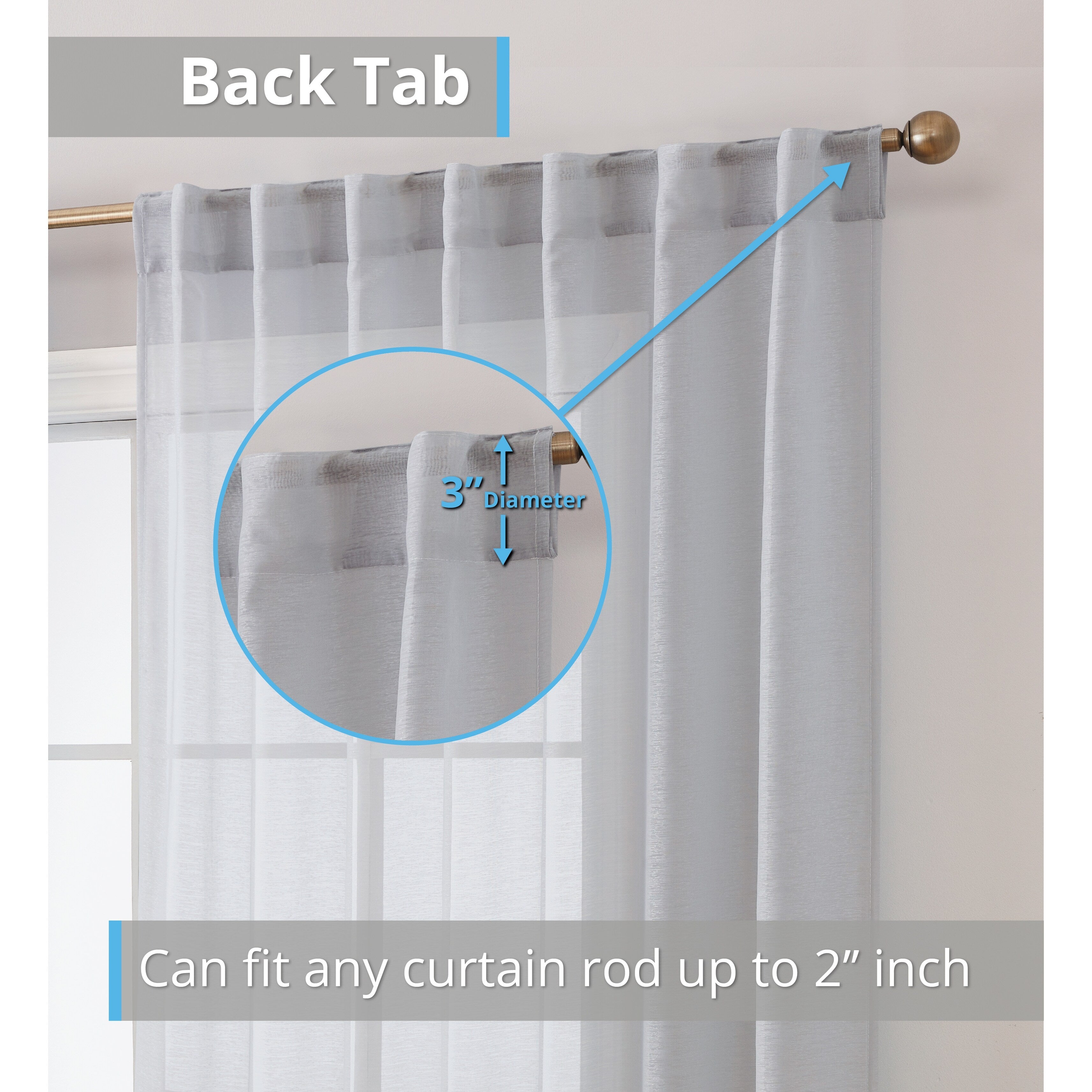 HLC.me Lauren Lot de 2 rideaux semi-transparents avec passe-tringle et languette arrière