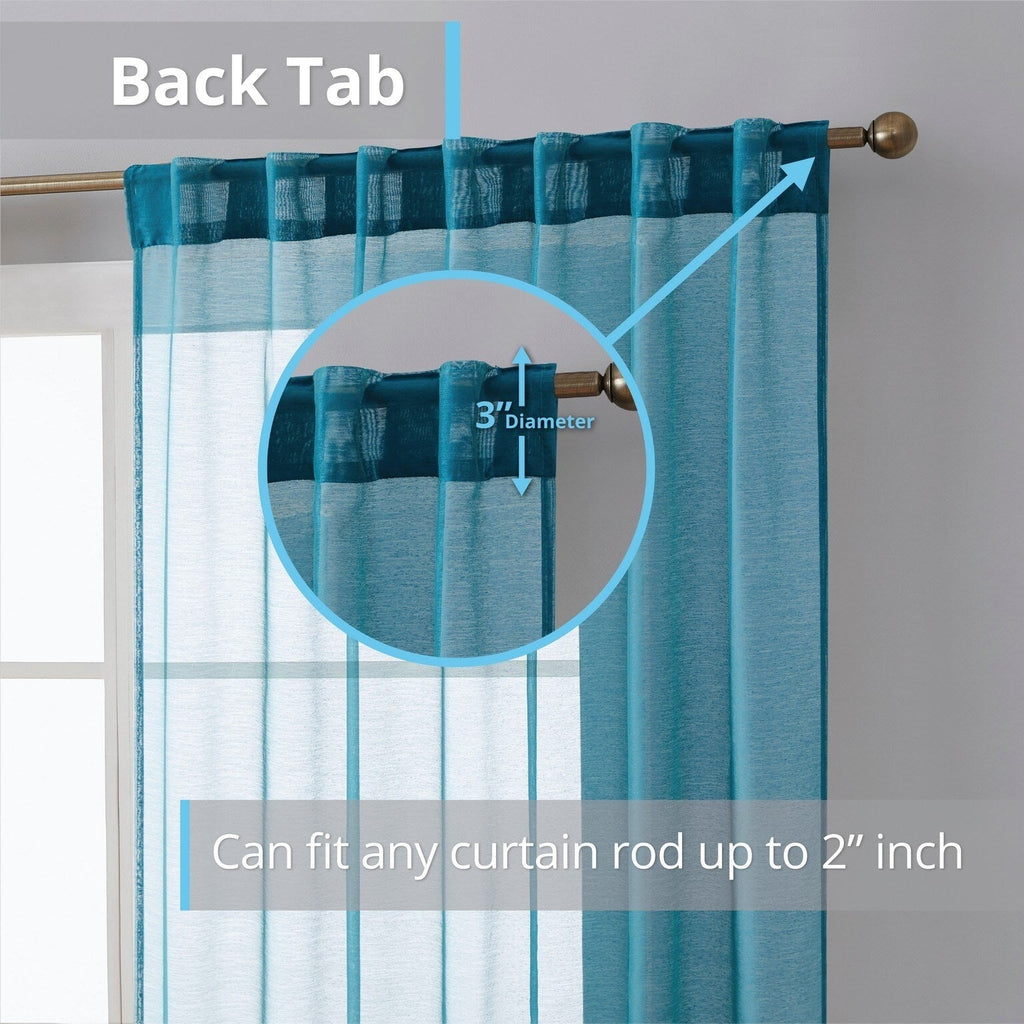 HLC.me Lauren Lot de 2 rideaux semi-transparents avec passe-tringle et languette arrière