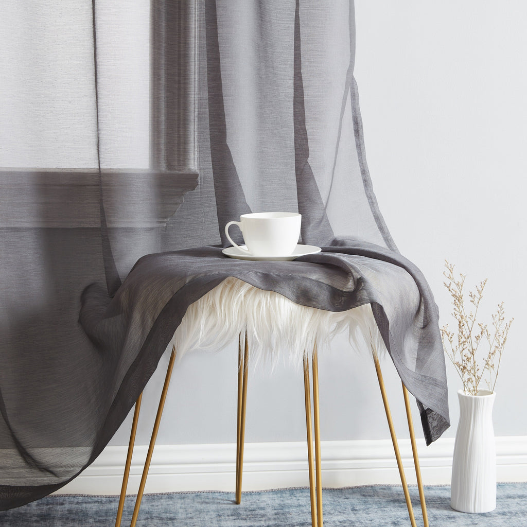 HLC.me Lauren Lot de 2 rideaux semi-transparents avec passe-tringle et languette arrière