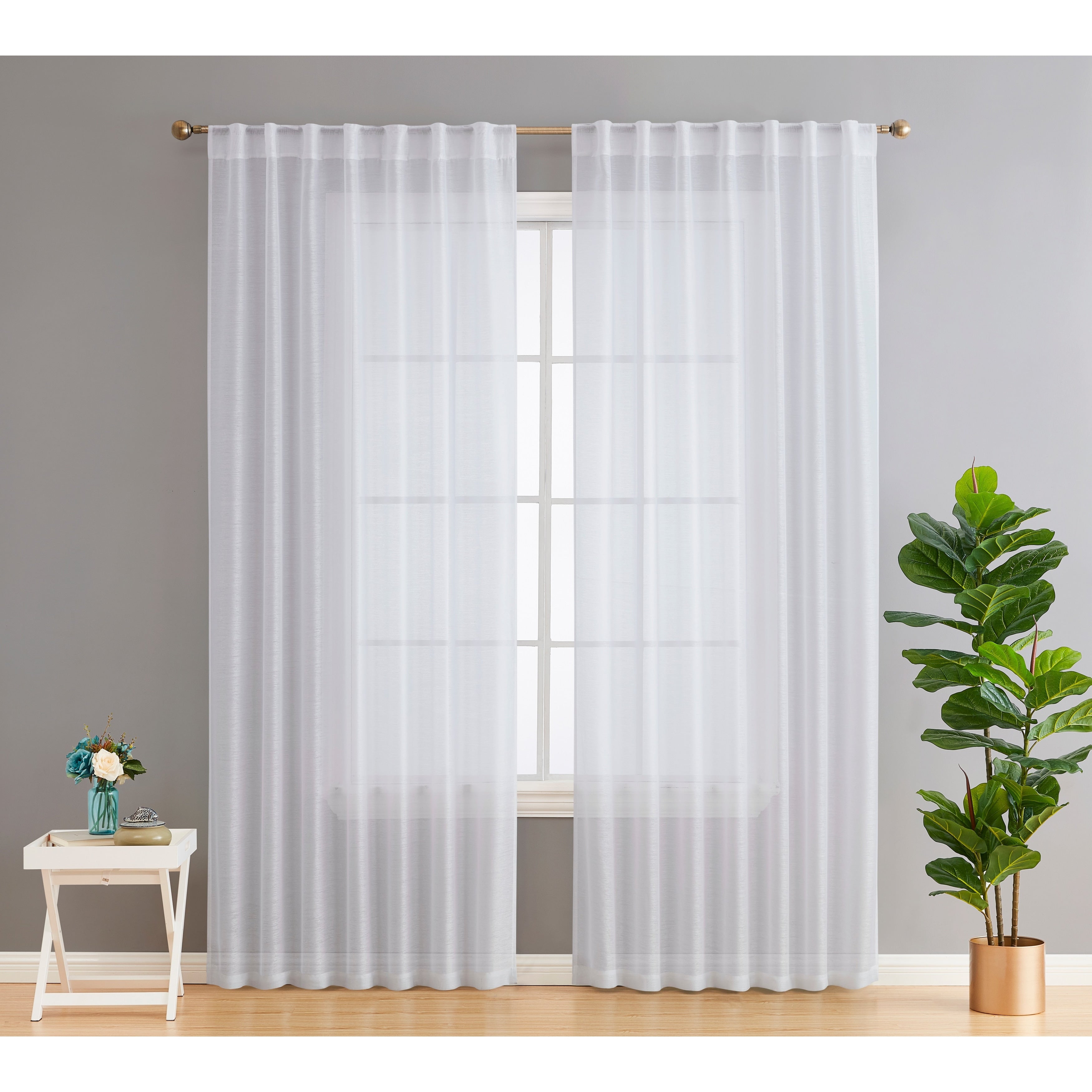 HLC.me Lauren Lot de 2 rideaux semi-transparents avec passe-tringle et languette arrière