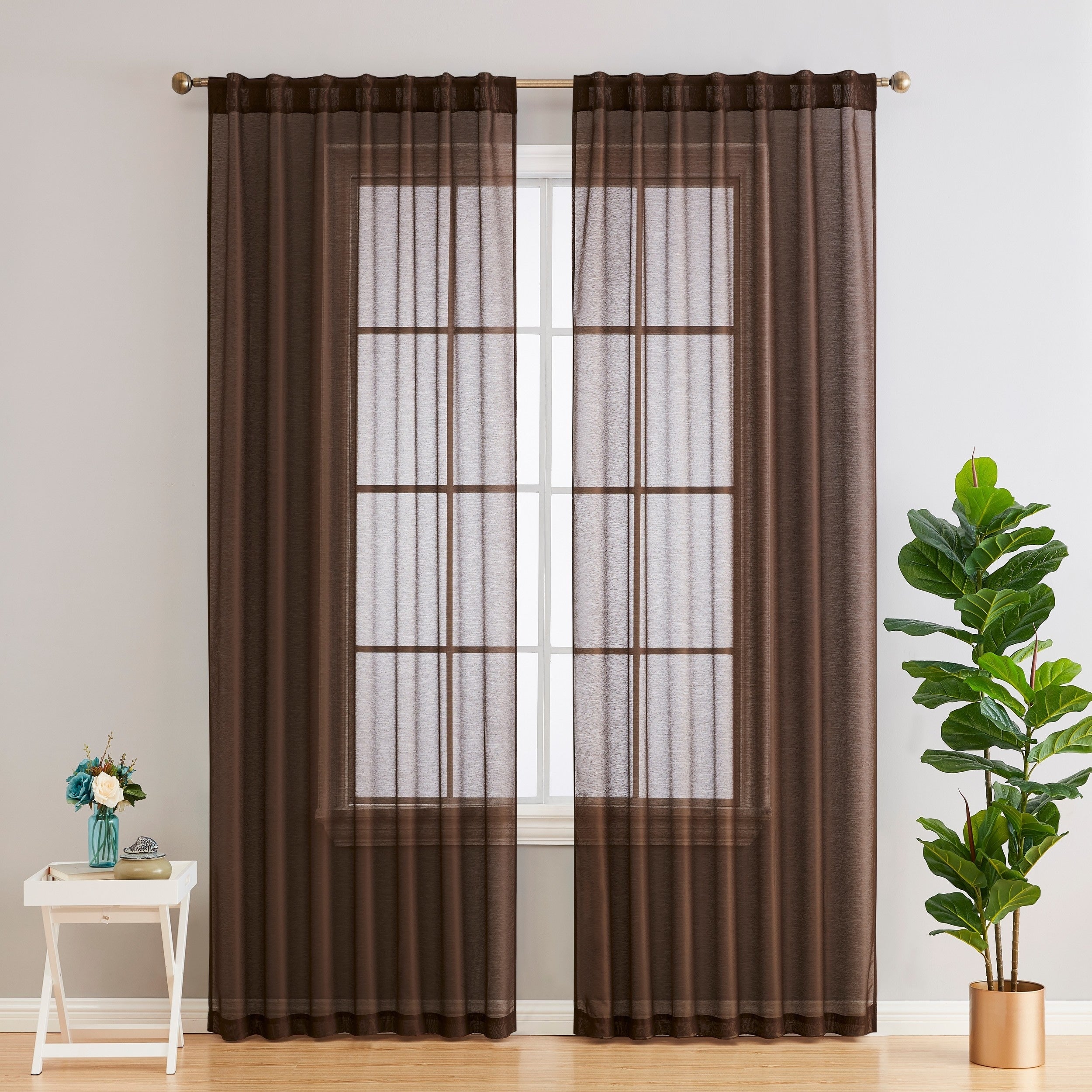 HLC.me Lauren Lot de 2 rideaux semi-transparents avec passe-tringle et languette arrière