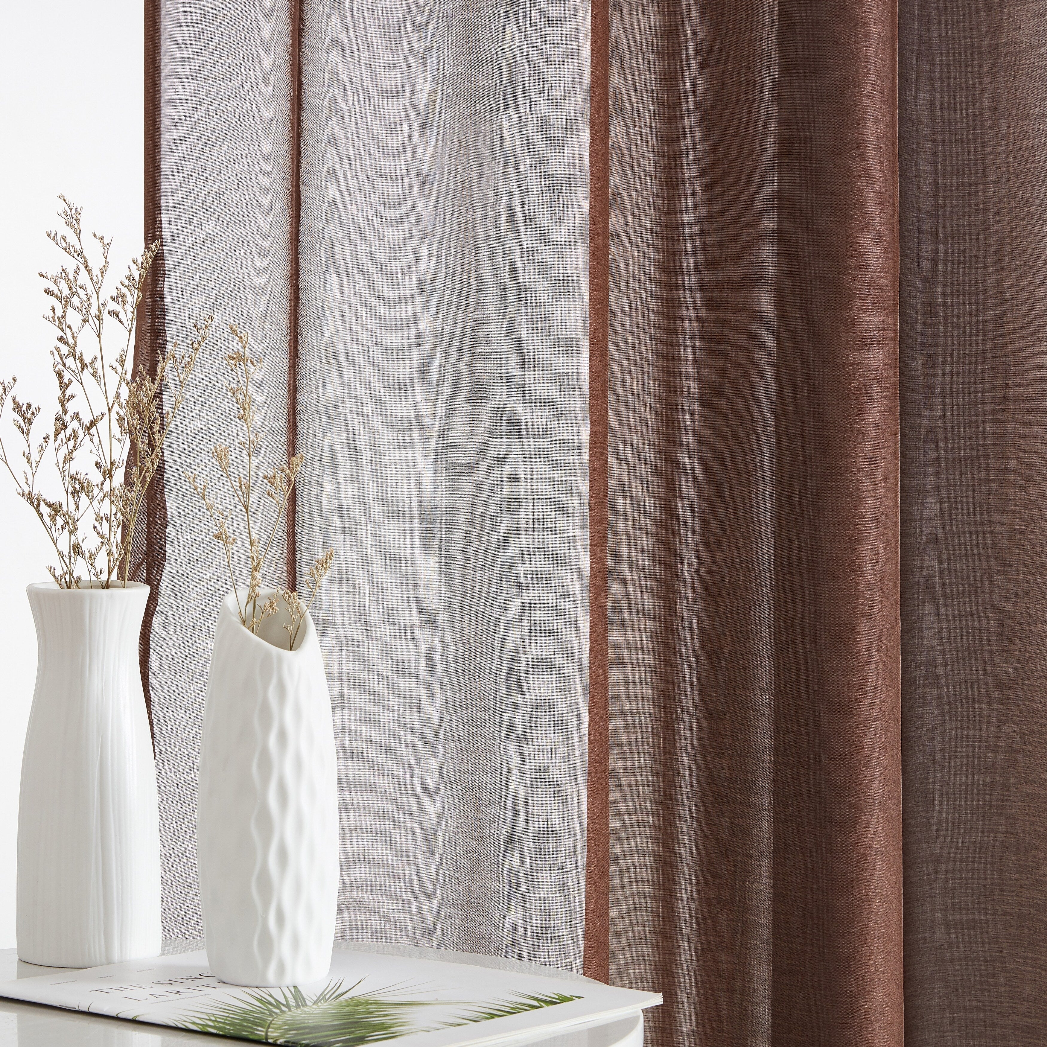 HLC.me Lauren Lot de 2 rideaux semi-transparents avec passe-tringle et languette arrière