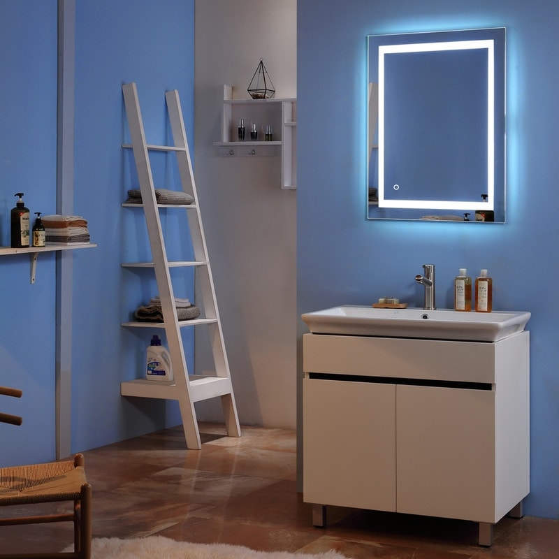 Miroir de salle de bain LED tactile avec bande lumineuse intégrée Argent