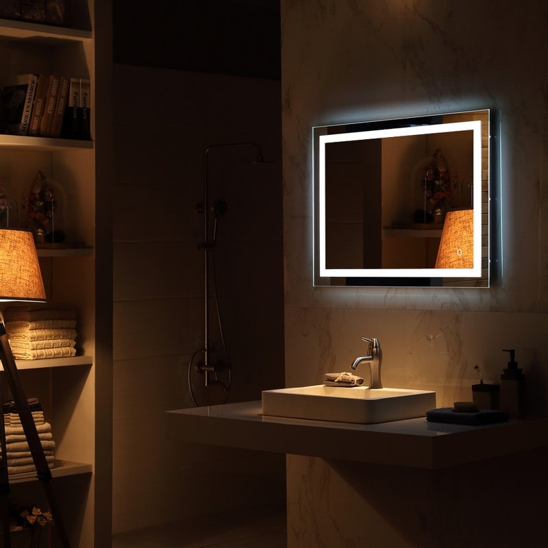Miroir de salle de bain LED tactile avec bande lumineuse intégrée Argent