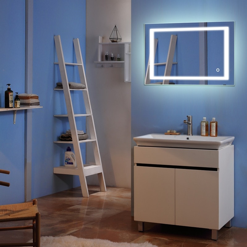 Miroir de salle de bain LED tactile avec bande lumineuse intégrée Argent