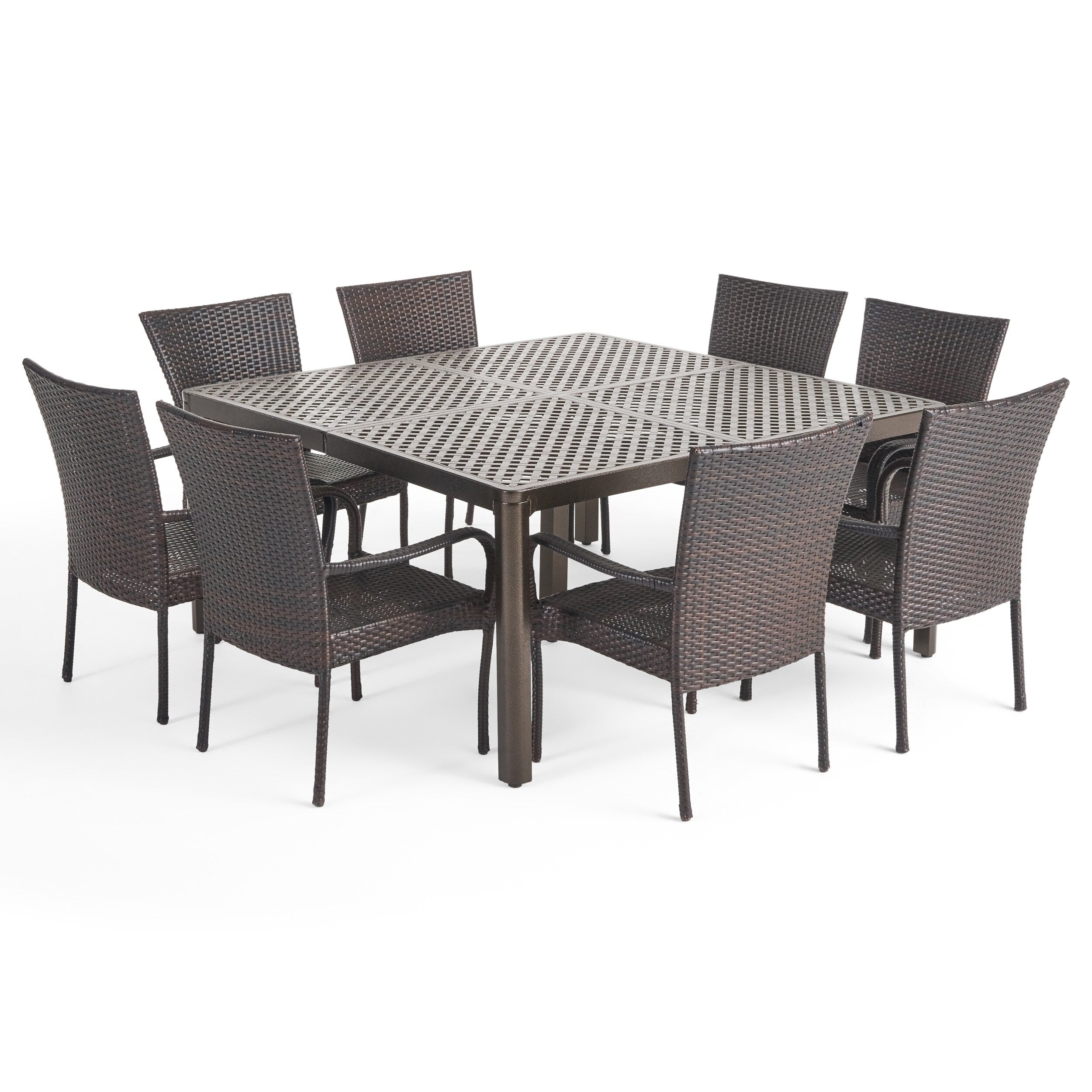 Ensemble de salle à manger d'extérieur Bullpond en aluminium et osier marron, 9 pièces, par Christopher Knight Home