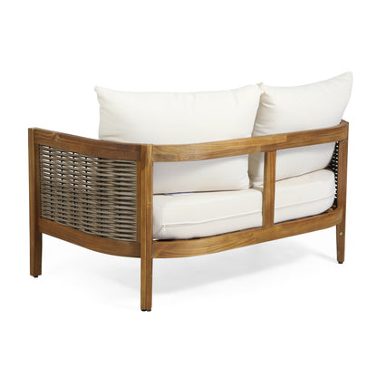 Christopher Knight Home Burchett Ensemble causeuse et table basse d'extérieur en bois d'acacia avec coussins Sunbrella en option