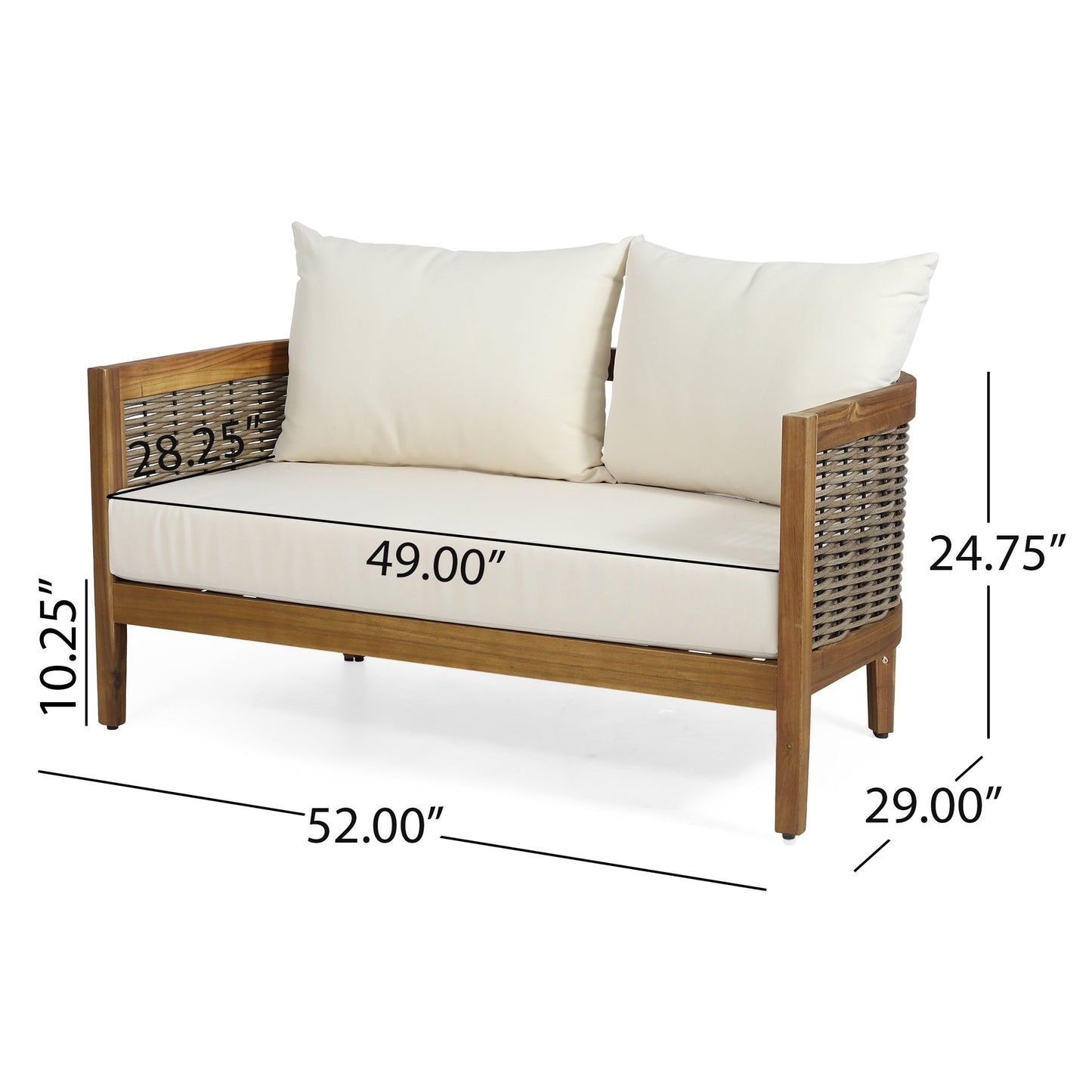 Christopher Knight Home Burchett Ensemble causeuse et table basse d'extérieur en bois d'acacia avec coussins Sunbrella en option