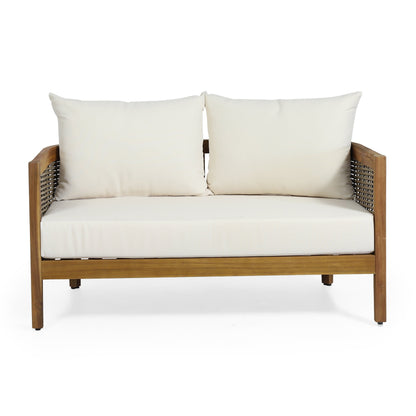 Christopher Knight Home Burchett Ensemble causeuse et table basse d'extérieur en bois d'acacia avec coussins Sunbrella en option