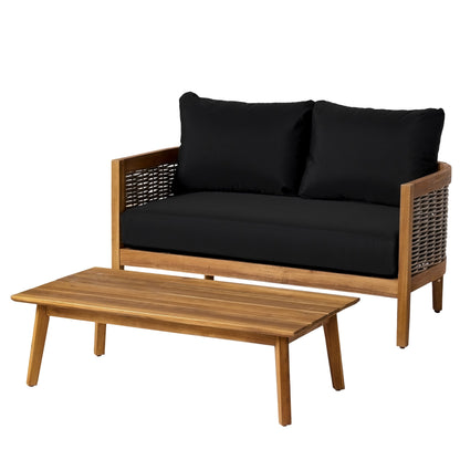 Christopher Knight Home Burchett Ensemble causeuse et table basse d'extérieur en bois d'acacia avec coussins Sunbrella en option