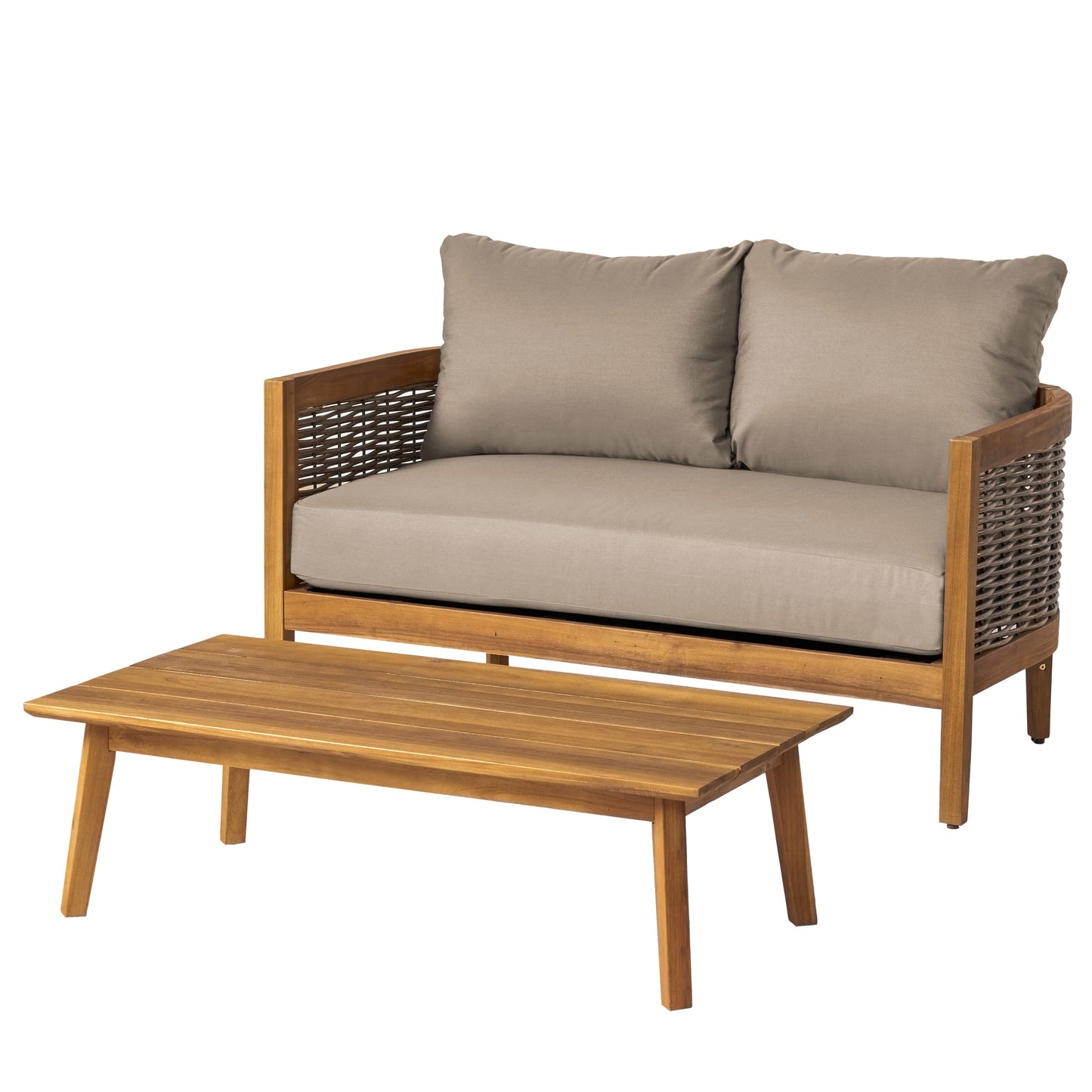 Christopher Knight Home Burchett Ensemble causeuse et table basse d'extérieur en bois d'acacia avec coussins Sunbrella en option