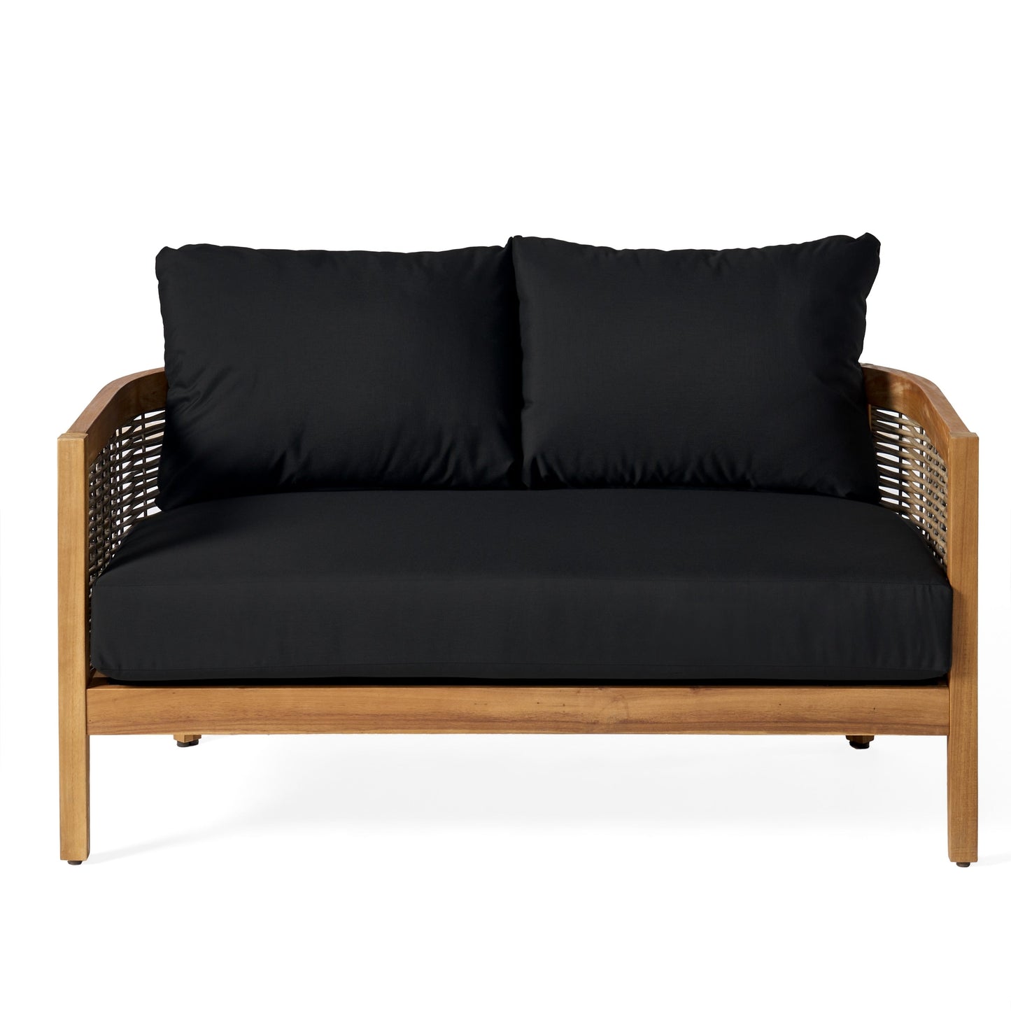 Ensemble de salon de jardin Burchett en bois d'acacia et osier, 4 places, avec coussins Sunbrella en option, par Christopher Knight Home