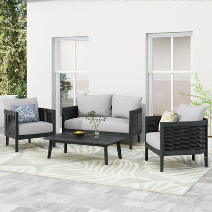 Ensemble de salon de jardin Burchett en bois d'acacia et osier, 4 places, avec coussins Sunbrella en option, par Christopher Knight Home