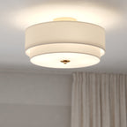 Plafonnier moderne Burnaby du milieu du siècle avec abat-jour tambour en lin blanc