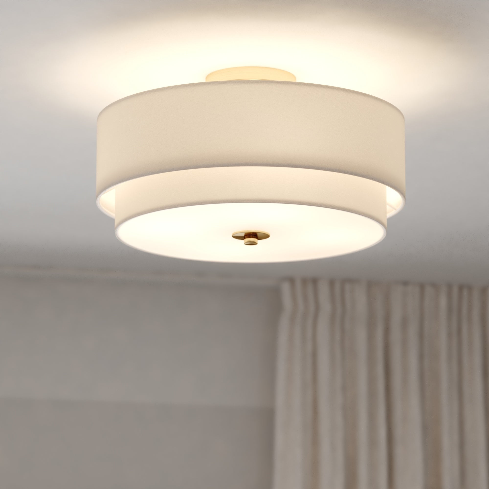 Plafonnier moderne Burnaby du milieu du siècle avec abat-jour tambour en lin blanc