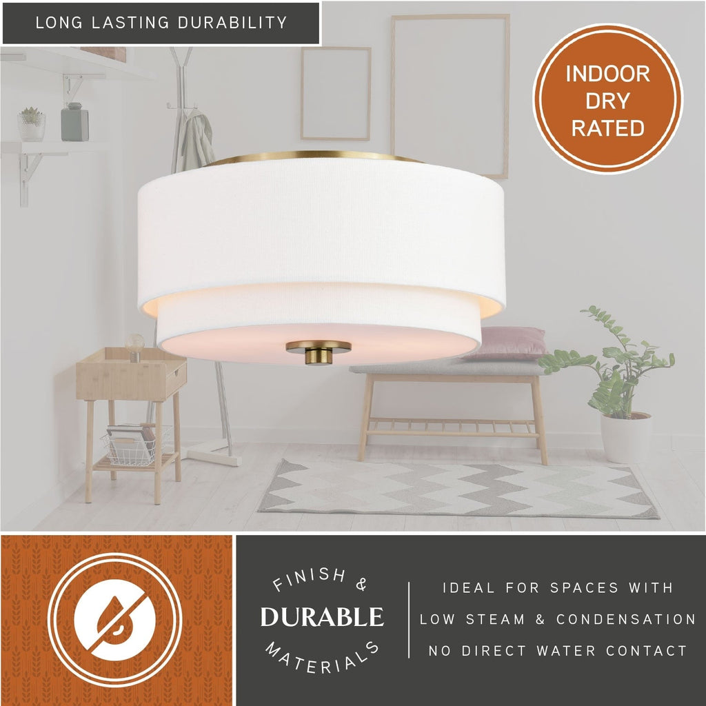 Plafonnier moderne Burnaby du milieu du siècle avec abat-jour tambour en lin blanc