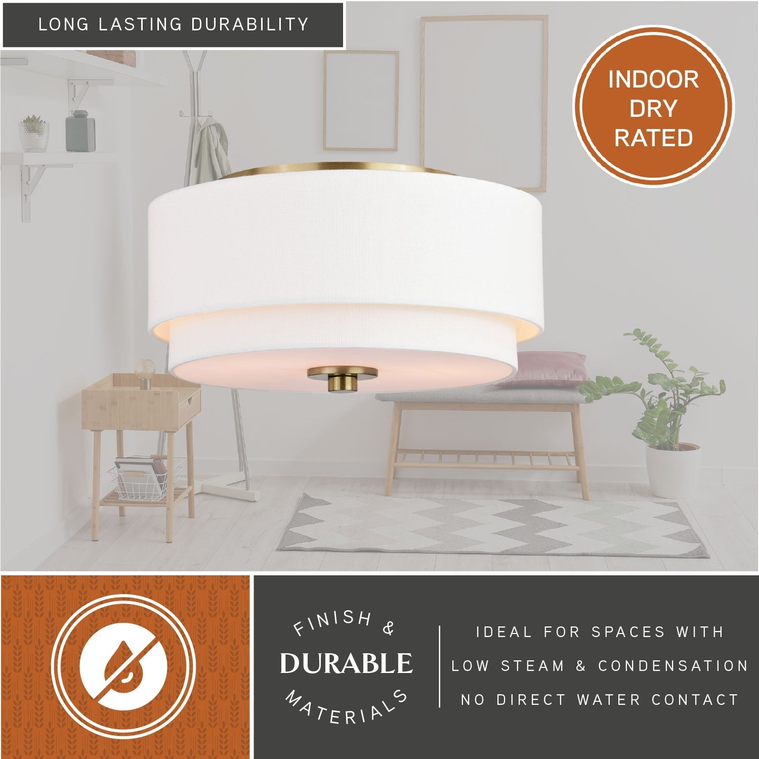Plafonnier moderne Burnaby du milieu du siècle avec abat-jour tambour en lin blanc
