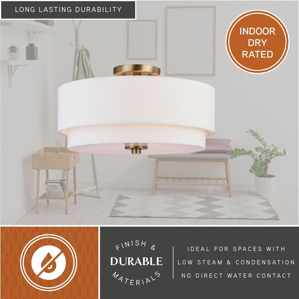 Plafonnier moderne Burnaby du milieu du siècle avec abat-jour tambour en lin blanc