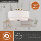 Plafonnier moderne Burnaby du milieu du siècle avec abat-jour tambour en lin blanc