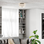 Plafonnier moderne Burnaby du milieu du siècle avec abat-jour tambour en lin blanc