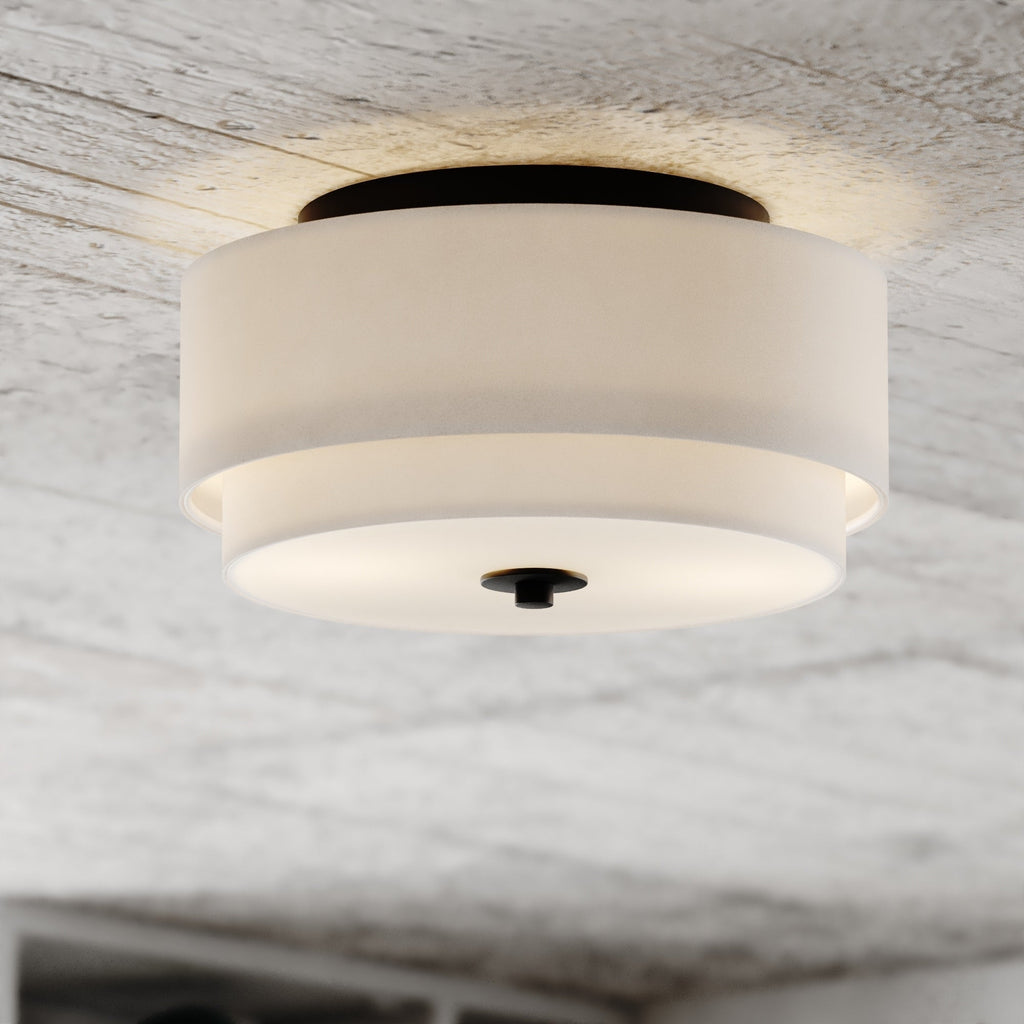 Plafonnier moderne Burnaby du milieu du siècle avec abat-jour tambour en lin blanc