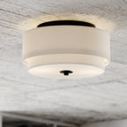 Plafonnier moderne Burnaby du milieu du siècle avec abat-jour tambour en lin blanc