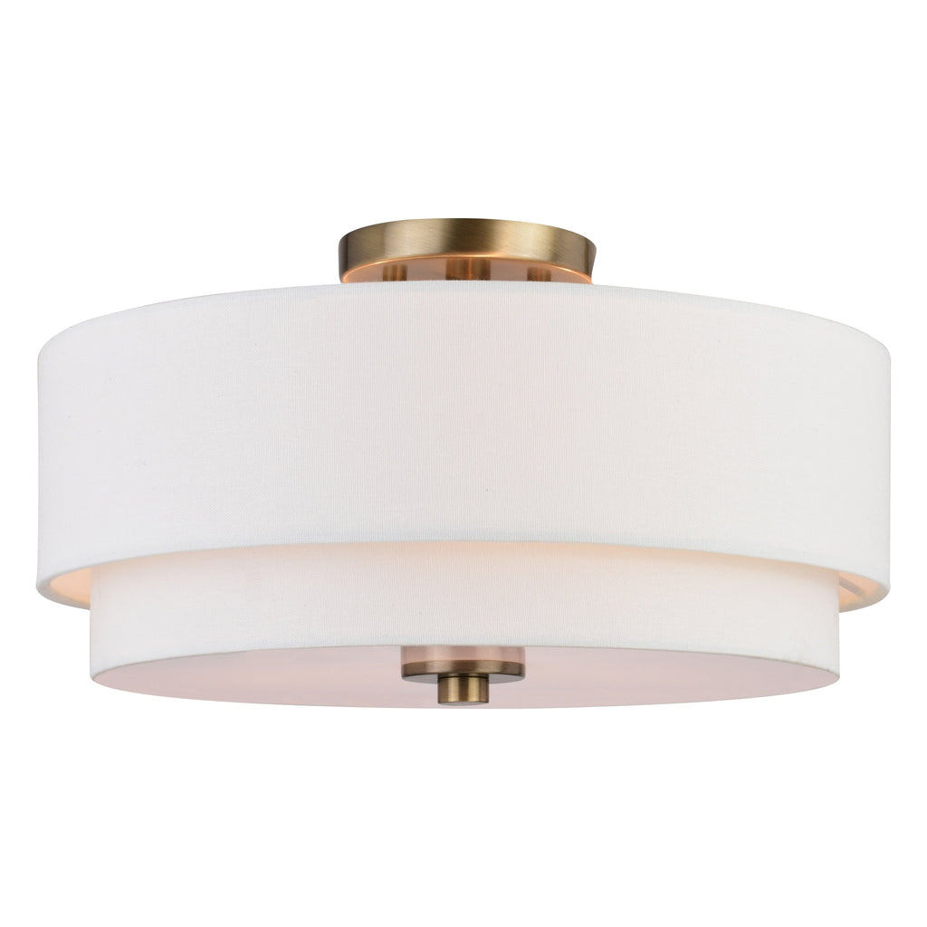 Plafonnier moderne Burnaby du milieu du siècle avec abat-jour tambour en lin blanc