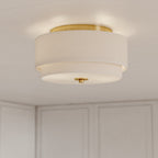 Plafonnier moderne Burnaby du milieu du siècle avec abat-jour tambour en lin blanc