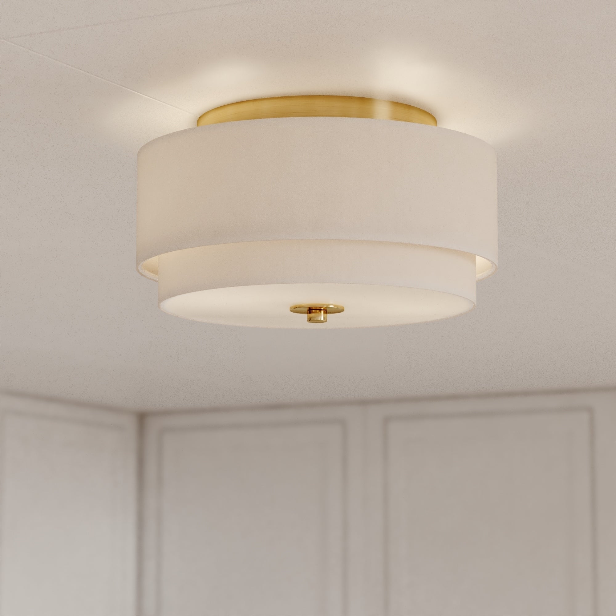 Plafonnier moderne Burnaby du milieu du siècle avec abat-jour tambour en lin blanc