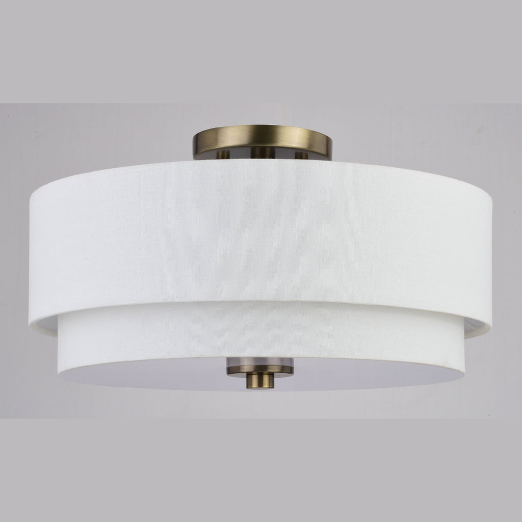 Plafonnier moderne Burnaby du milieu du siècle avec abat-jour tambour en lin blanc