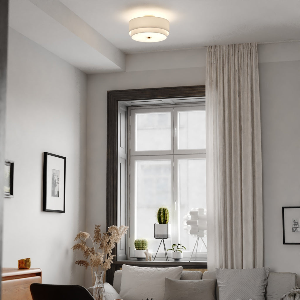 Plafonnier moderne Burnaby du milieu du siècle avec abat-jour tambour en lin blanc