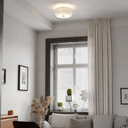 Plafonnier moderne Burnaby du milieu du siècle avec abat-jour tambour en lin blanc