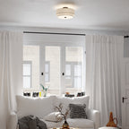 Plafonnier moderne Burnaby du milieu du siècle avec abat-jour tambour en lin blanc