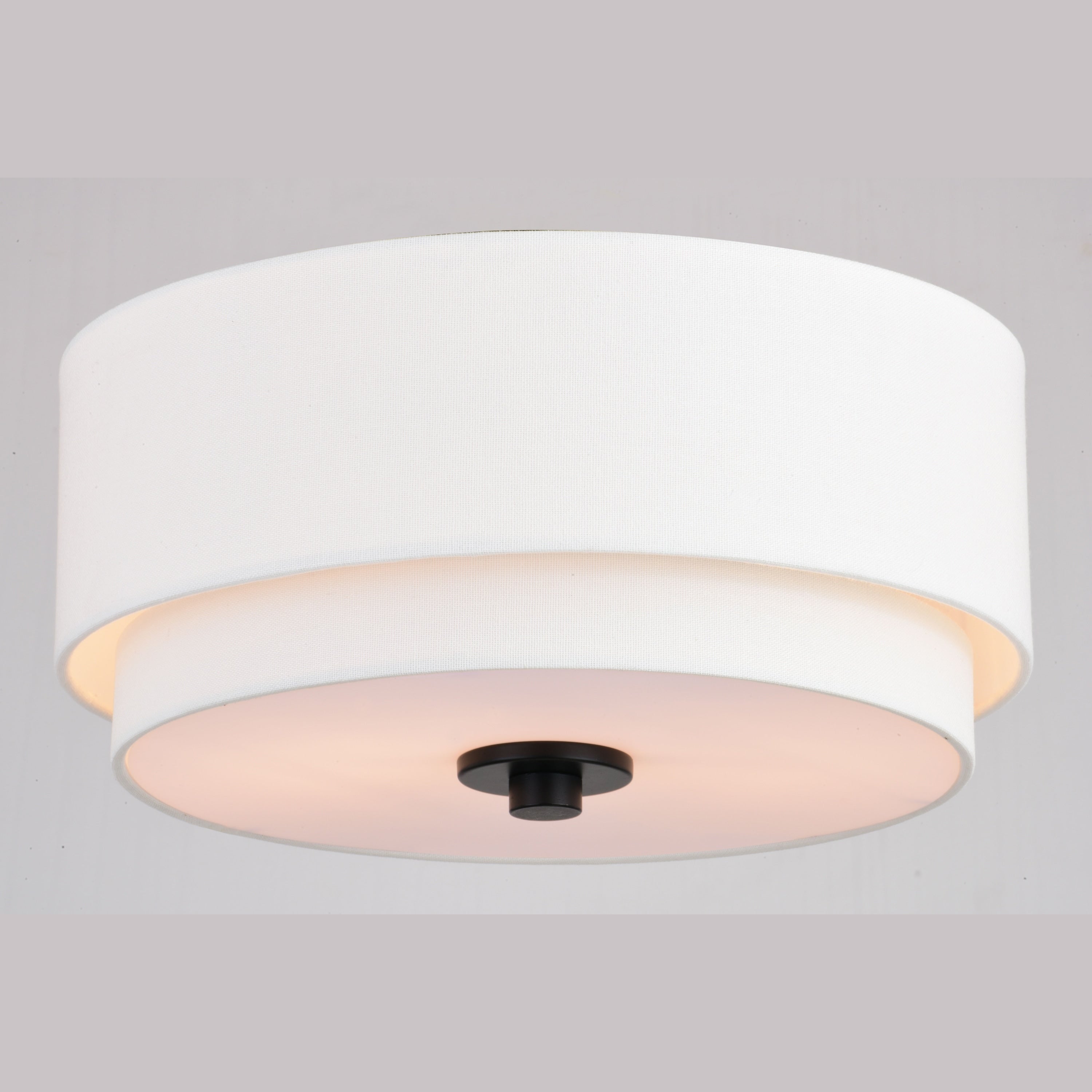 Plafonnier moderne Burnaby du milieu du siècle avec abat-jour tambour en lin blanc