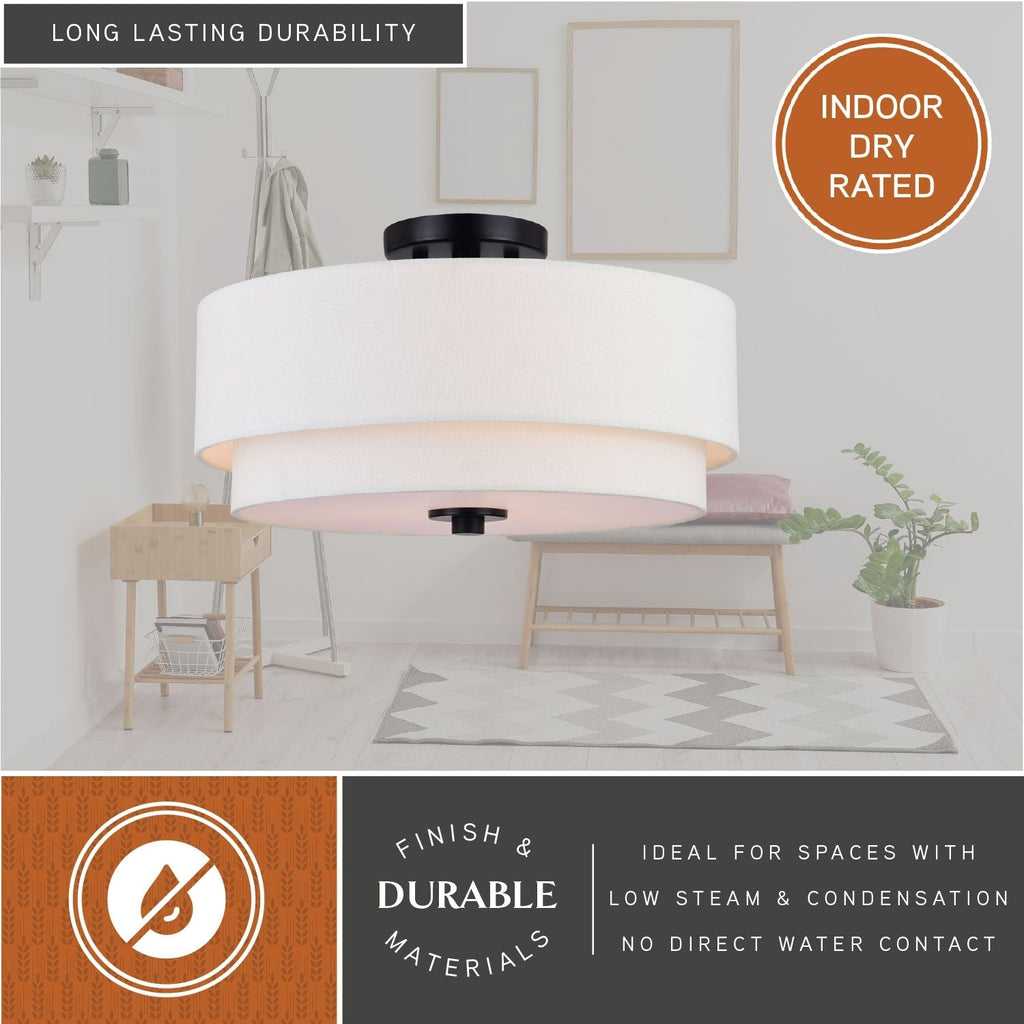 Plafonnier moderne Burnaby du milieu du siècle avec abat-jour tambour en lin blanc