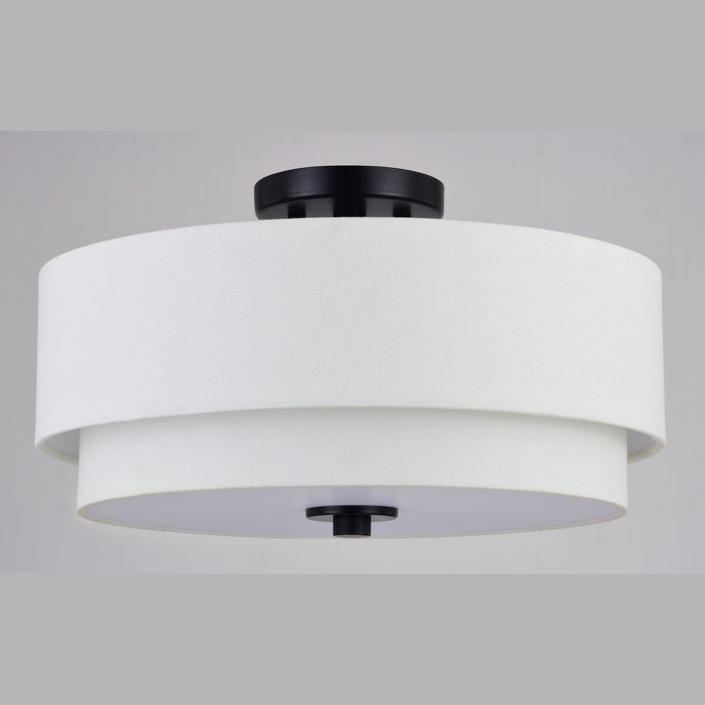 Plafonnier moderne Burnaby du milieu du siècle avec abat-jour tambour en lin blanc