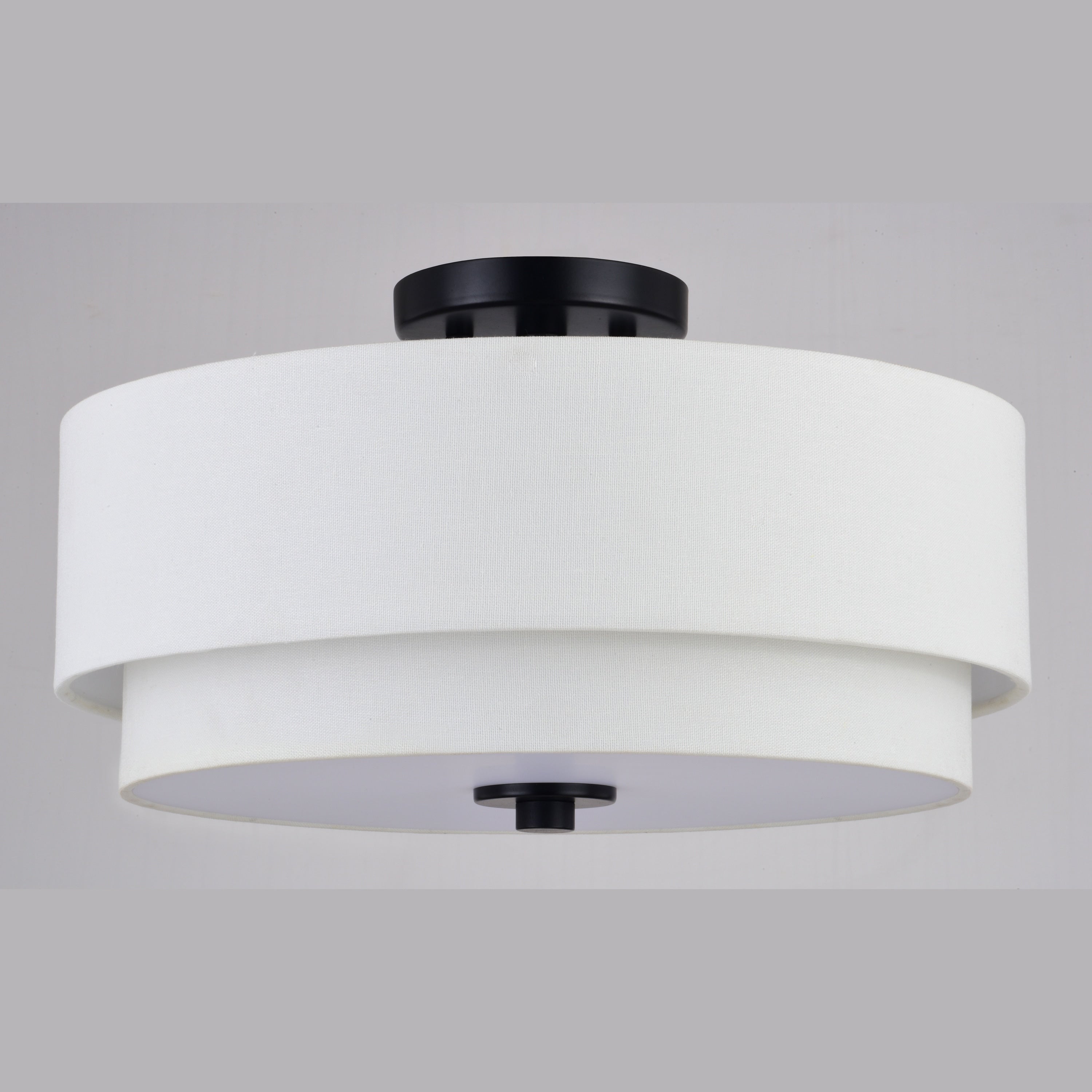 Plafonnier moderne Burnaby du milieu du siècle avec abat-jour tambour en lin blanc