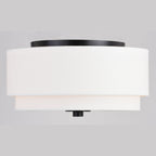 Plafonnier moderne Burnaby du milieu du siècle avec abat-jour tambour en lin blanc