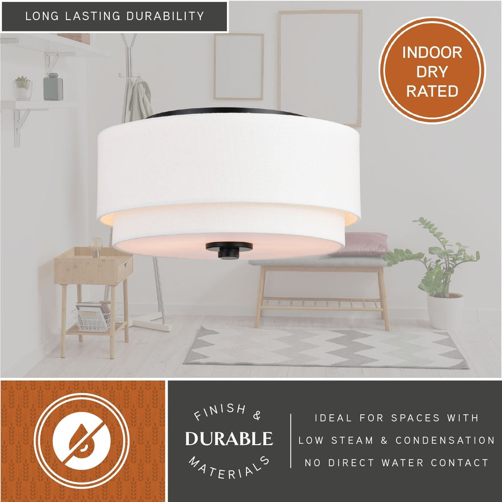 Plafonnier moderne Burnaby du milieu du siècle avec abat-jour tambour en lin blanc