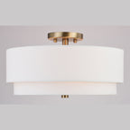 Plafonnier moderne Burnaby du milieu du siècle avec abat-jour tambour en lin blanc