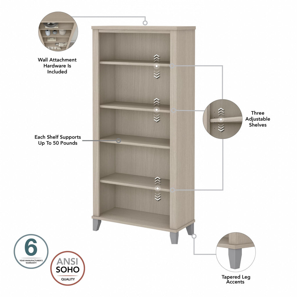 Bibliothèque haute à 5 étagères réglables Somerset de Bush Furniture