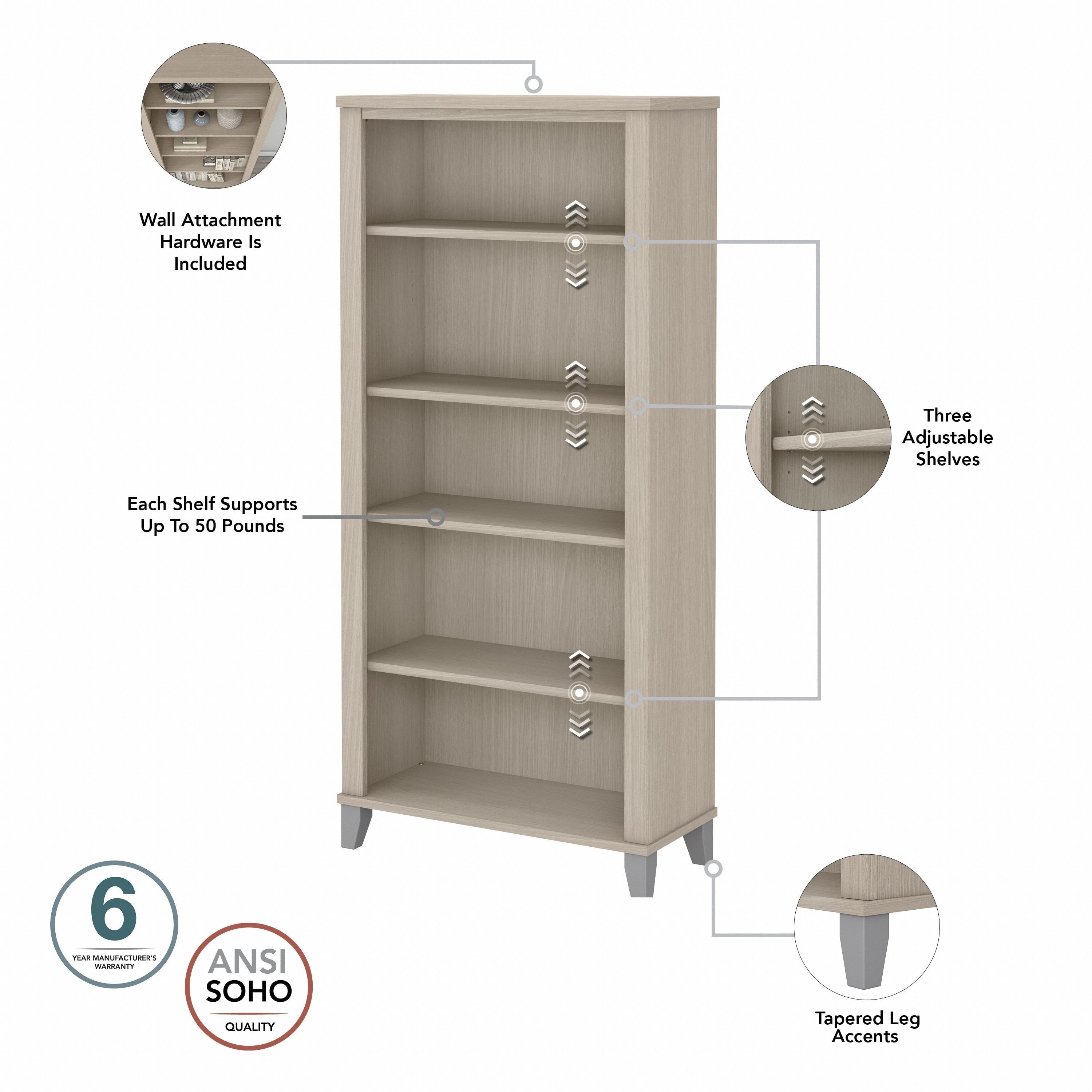 Bibliothèque haute à 5 étagères réglables Somerset de Bush Furniture