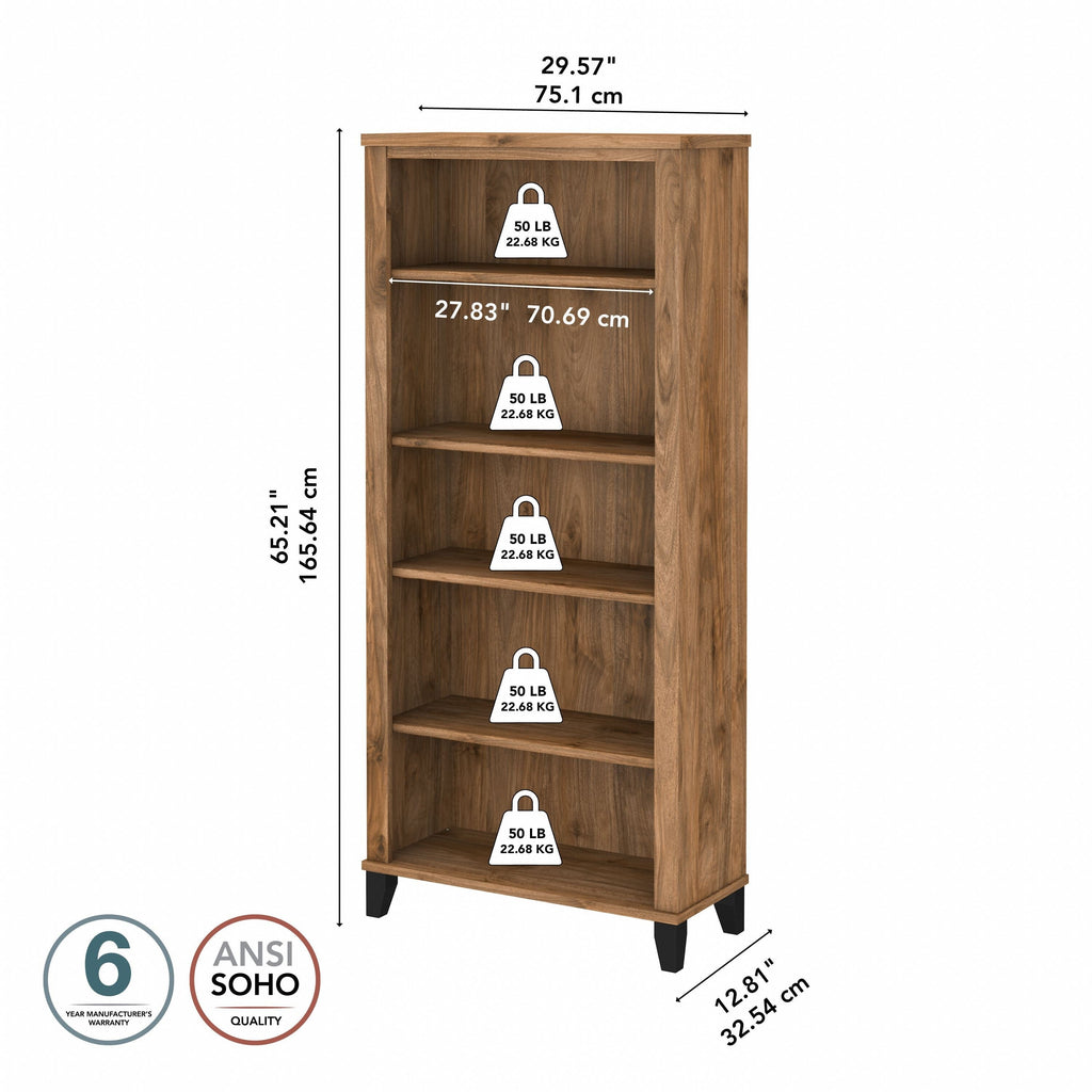 Bibliothèque haute à 5 étagères réglables Somerset de Bush Furniture