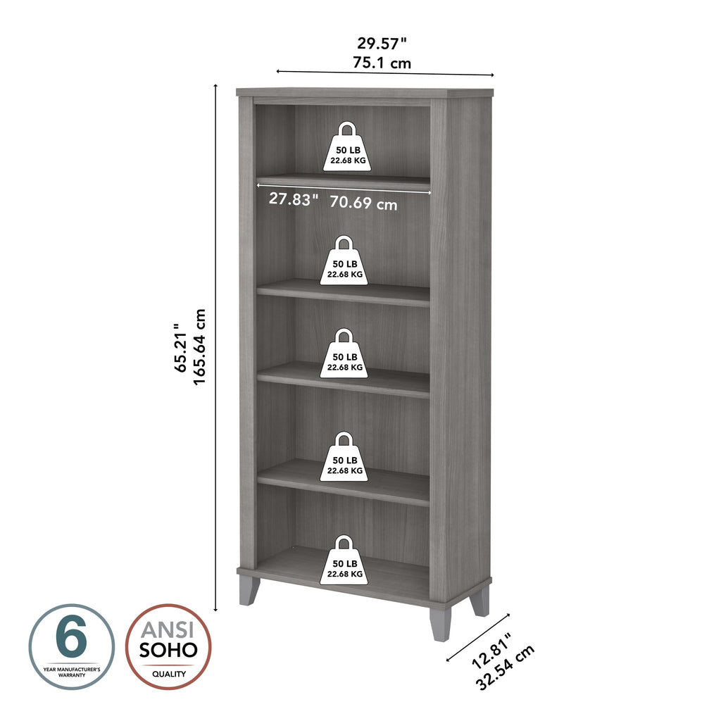 Bibliothèque haute à 5 étagères réglables Somerset de Bush Furniture