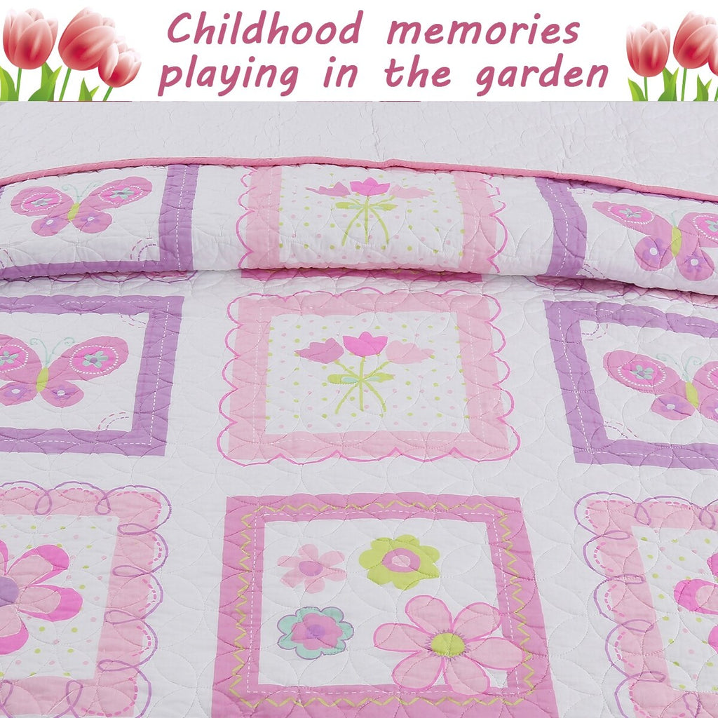 Parure de lit avec couette et motif papillon et fleurs roses