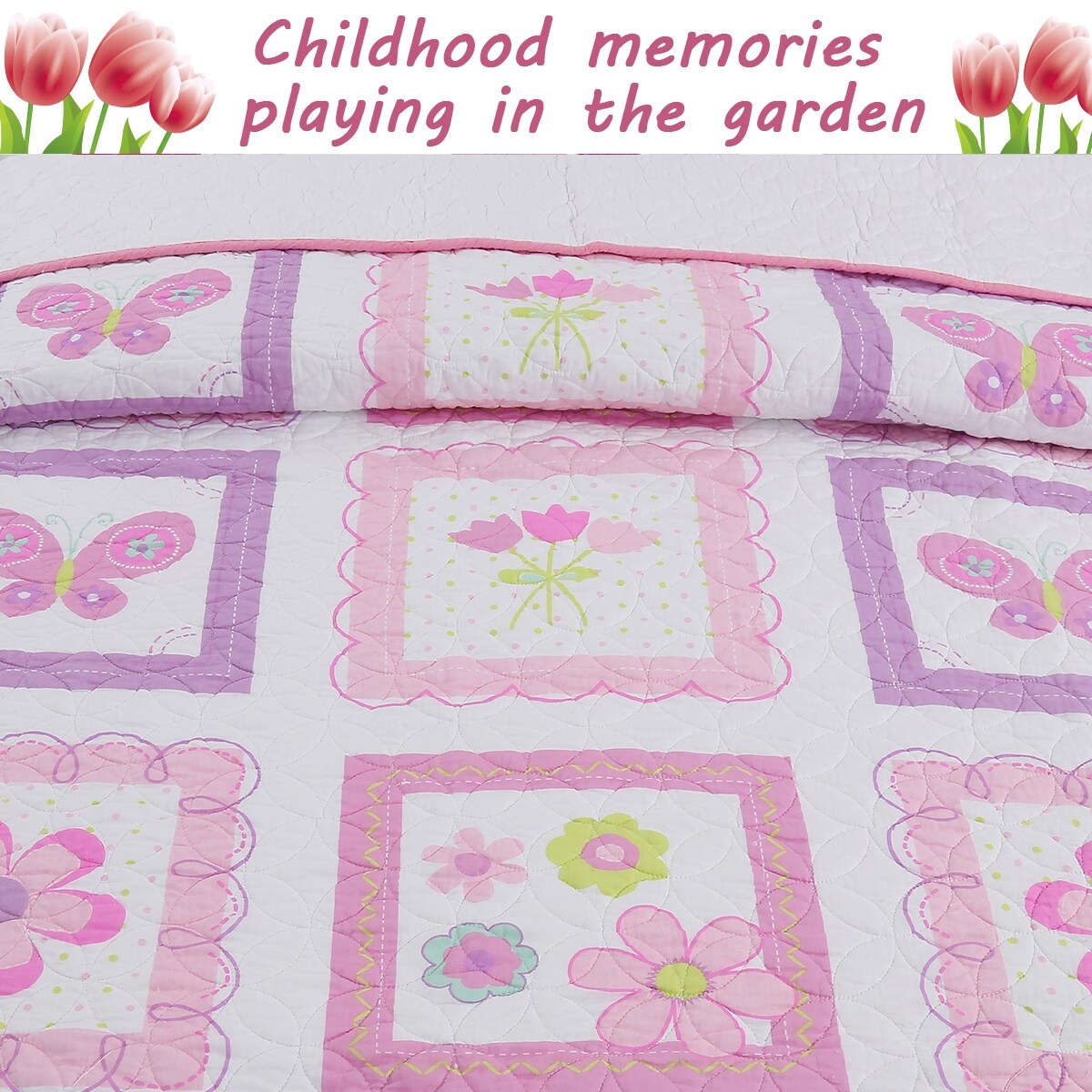 Parure de lit avec couette et motif papillon et fleurs roses