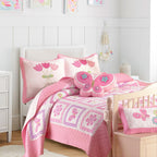 Parure de lit avec couette et motif papillon et fleurs roses
