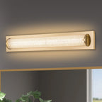 C Cattleya 28 Barre lumineuse LED intégrée pour meuble-lavabo de salle de bain en or brossé avec verre sablé transparent