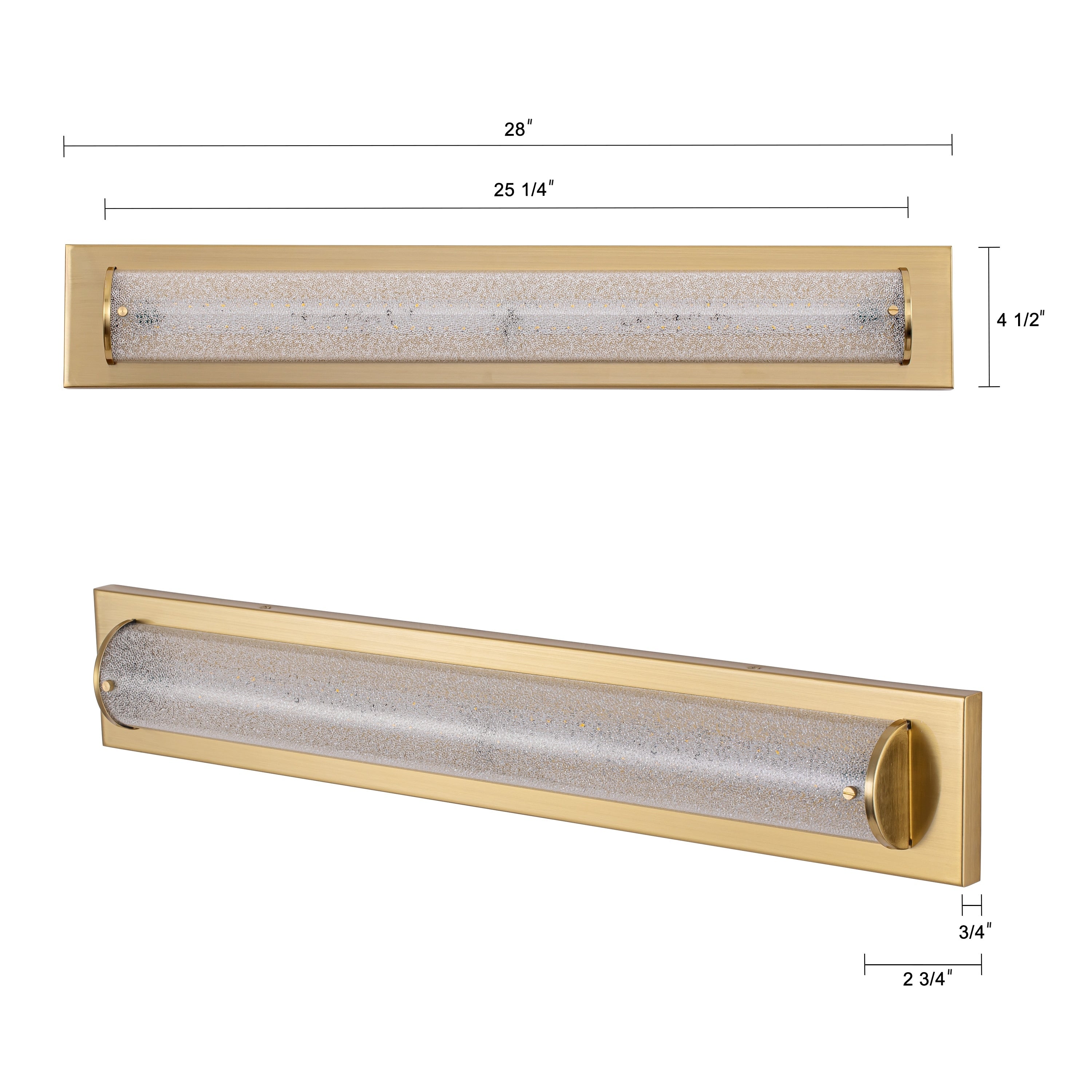 C Cattleya 28 Barre lumineuse LED intégrée pour meuble-lavabo de salle de bain en or brossé avec verre sablé transparent