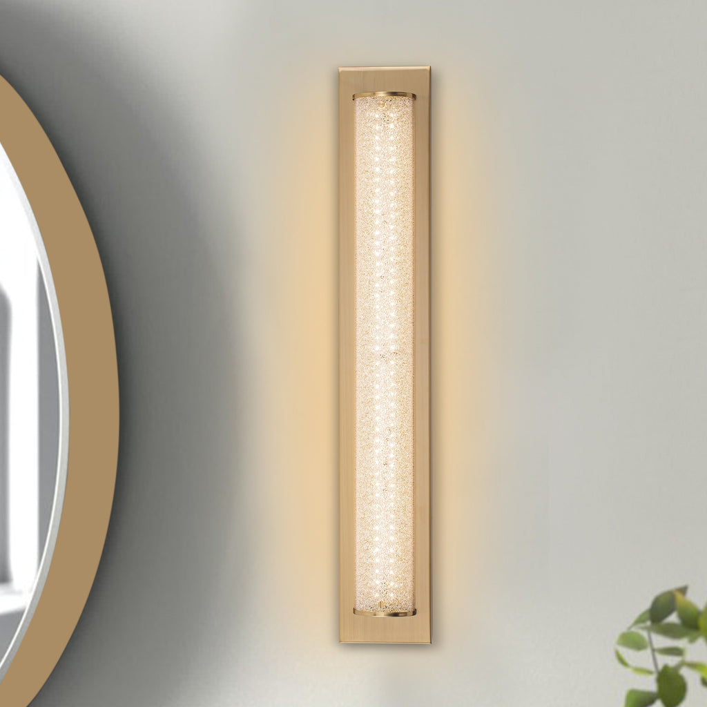 C Cattleya 28 Barre lumineuse LED intégrée pour meuble-lavabo de salle de bain en or brossé avec verre sablé transparent